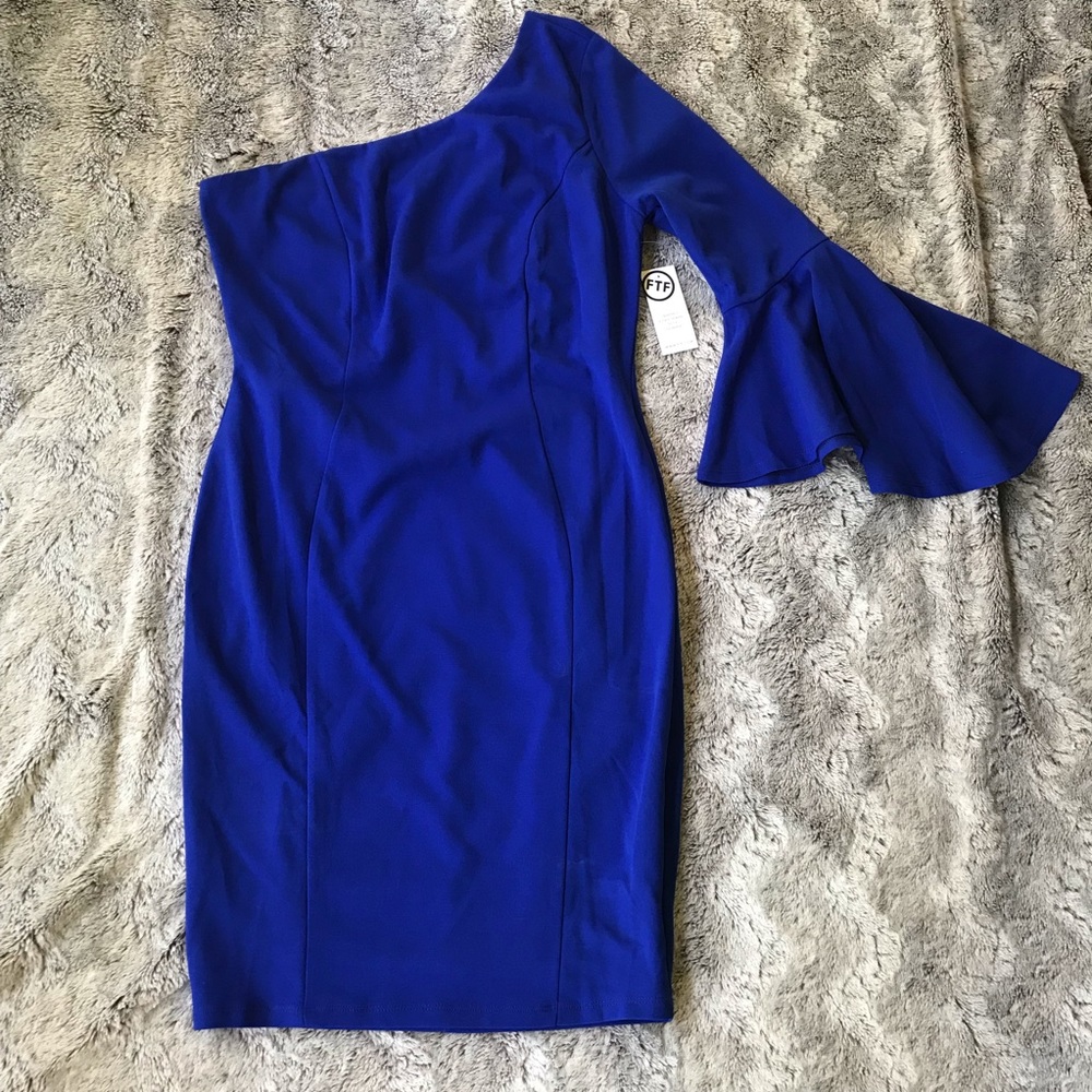 Blue one sleeve pencil dress, plus size